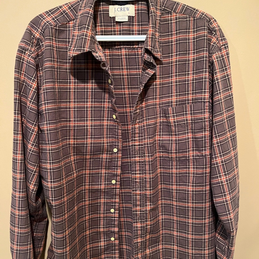 J. Crew brown plaid button down shirt, mens size large